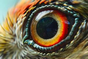 Exploring Avian Eye A Close-Up View of Bird's Eye Structure, Vivid Colors, and Intricate Details, Showcasing Nature's Beauty with Remarkable Clarity. photo