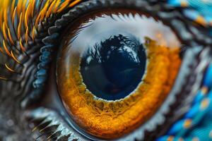 Exploring the Avian Eye A Close-Up View of Intricate Detail and Vibrant Colors, Revealing Nature's Beauty with Astonishing Clarity. photo