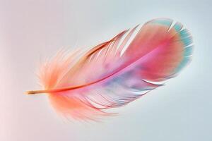 Vibrant Hues of a Single Bird Feather A Close-Up Study of Texture, Color, and Delicate Structure. Exploring the Artistic Beauty of Nature's Palette, Showcasing Intricate Details in Stunning Clarity. photo