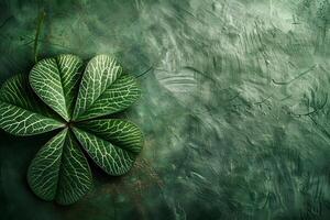 Discover the Intricate Veining of a Four-Leaf Clover on a Lush Green Textured Background A Botanical Study in Emerald Hues, Perfect for Nature Lovers and Design Inspiration photo