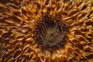 Close-up Sunflower Petals and Stamen A Detailed Macro View of Golden Flower Structure, Revealing Intricate Details and Textures with Stunning Visual Appeal. Exploring Botanical Beauty and Natural Art. photo