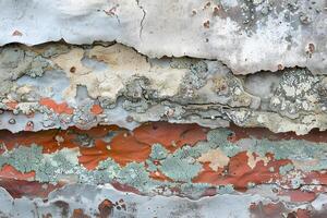 Abstract Textures of Peeling Paint and Lichen A Study in Decay and Color, Revealing the Beauty of Nature's Ephemeral Art, Featuring Layers of Oxidized Hues and Patterns photo