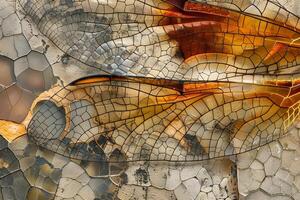 Abstract Dragonfly Wing A Mosaic of Hues and Textures, Revealing Intricate Patterns and Natural Geometry in Stunning Detail with a captivating color gradient. photo