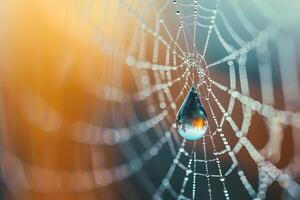 Morning Dewdrop Adorns Spiderweb's Intricate Design, Reflecting Nature's Beauty in a Captivating Display of Light and Water. A Stunning Macro Photography Showcase of Nature's Art. photo