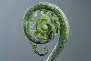 Unfurling Fern Frond A Close-Up View of Nature's Spiral, Showing Delicate Leaf Unfolding and Growth in Amazing Detail, with Vibrant Green Hues and Intricate Patterns, Displaying Botanical Wonders. photo