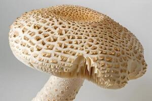 Detailed Close-Up of a Scaly Mushroom Cap, Unveiling the Intricate Texture and Color Variations of a Unique Fungus Species. Observe the Pattern, Shape, and Structure of this Natural Wonder. photo