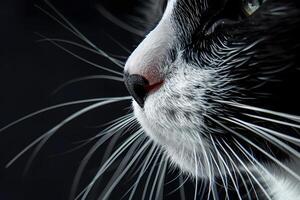 Close-Up of a Cat's Whiskers Exploring Feline Sensory Perception, Detailed View of a Cat's Nose and Whiskers, Amazing Nature's Design in a Domestic Animal. photo