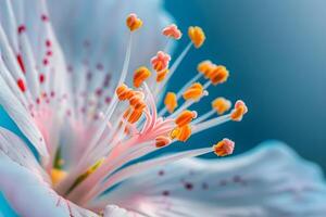 Macro Photography Reveals Intricate Details of Flower's Stamen and Pistil with Vivid Color and Exquisite Texture, Showcasing Nature's Artistic Design in Stunning Close-up. photo