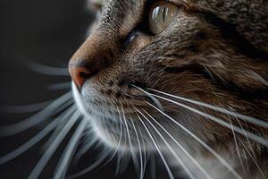 Close-Up Cat Whiskers Exploring the Intricate Sensory System of a Feline, Revealing the Amazing Details of a Tabby's Face with Striking Visuals photo