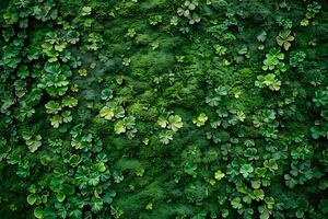 Lush Green Clover and Moss A Vibrant Tapestry of Nature's Texture, Abundant with Vivid Green Hues, Showcasing a Thriving Ecosystem of Plants. Exploring the Beauty of Botanical Diversity. photo
