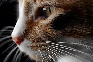 Close-Up of a Calico Cat's Whiskers, Fur, and Eye Exploring Feline Anatomy and Beauty with Detailed Images, Captivating View of a Domestic Animal. photo