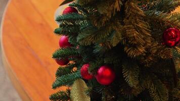Close-Up of a Festive Christmas Tree with Red Ornaments video