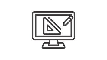 Animated a computer monitor displays a ruler and pencil ready for design video