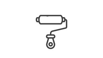 Animated black and white outline of a paint roller, suitable for graphic design, painting tutorials, animation projects, and creative presentations video
