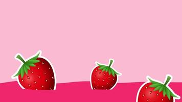 Strawberries appear to slide off a pink slope, giving dynamic movement and playful feel against a light fruity-toned background video