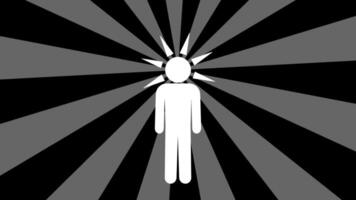 A central figure emits bold rays from its head, symbolizing the spread of ideas, inner thoughts, creativity, or a powerful mental state video