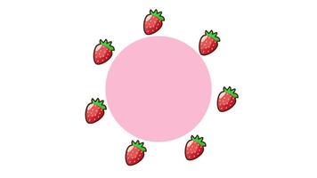 Strawberries arranged in a circle around a pink central space on a white background, creating a neat and symmetrical fruity frame video