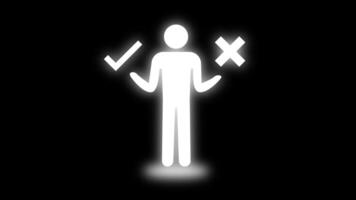 A person is caught between check and cross marks, representing confusion, decision making, moral choices, and personal accountability under pressure video