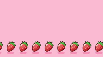 Multiple strawberries are aligned in a neat row on a pink background, creating a rhythmic and orderly fruity animation scene video