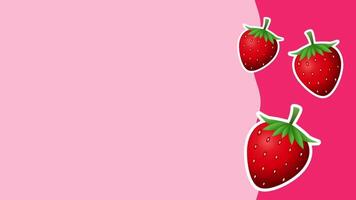 Strawberries fall vertically from the top corner to the base on a pink background, creating a cascading effect of juicy red fruit video