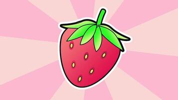 A single large illustrated strawberry placed in the center with radiant rays around it, highlighting simplicity and bold fruit design video