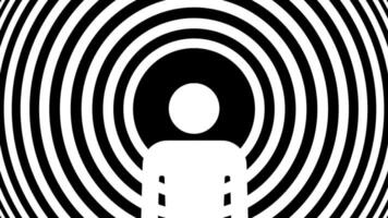 A central person stands in front of concentric circles, representing the echo chamber effect, inner voice, or isolation in thought and influence video