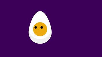 A cute half-boiled egg with a face sits in a purple space, expressing simplicity, humor, and unexpected personality in a playful style video