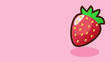 A single strawberry is positioned on the lower right corner of a pink background, giving a minimal and focused fruit visual video