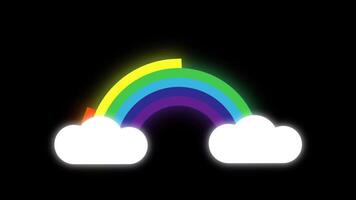 A glowing rainbow with fluffy clouds adds warmth and optimism, creating a soft magical feel against a stark black backdrop video