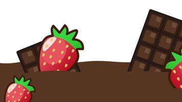 Several strawberries placed alongside chocolate bars on a white surface, combining fruity freshness with sweet indulgent temptation video