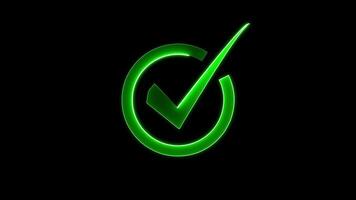 Glowing neon tick mark in circle on black background. Check mark animation, Right Tick Mark Symbol Animation. Animation of Check Mark Sign. 4k, correct or right icon animation. video