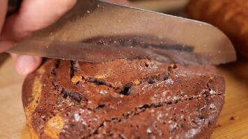 Slicing a freshly baked chocolate cake with a sharp knife video