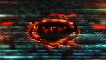 VPN icon emerging from binary code stream, ensuring online privacy and security video