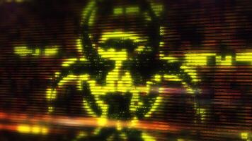 Biohazard symbol glowing on digital display showing biological hazard warning video