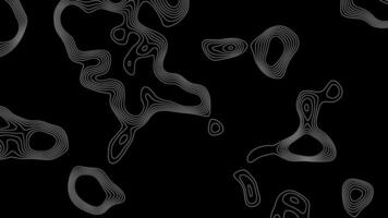 Abstract animated contour topographic contour map or topographic texture. Card scanner. Moving waves on a black background. Looping animation. 4K animation video