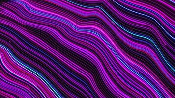 Turbulence of particle lines. Digital technological animation. Abstract animated contour . Contour topographic texture. Moving waves on a black background. 4K video