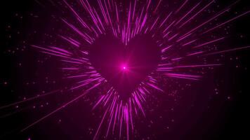 Abstract heart shaped particles red tunnel background. Glowing particles fly away from the heart. Seamless looped animation. video