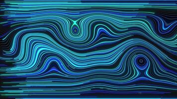 Turbulence of particle lines. Digital technological animation. Abstract animated contour . Contour topographic texture. Moving waves on a black background. video
