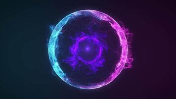 Neon glowing energy sphere consisting of two halves of different colors with a core inside video