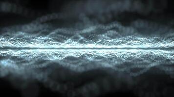 An animated wave of particles divided into two halves of a white-blue color with a glowing effect. 4K video