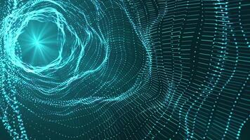Abstract blue tunnel from lines and particles. Tunnel with pulsating light inside. 4K animation video
