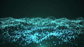 Abstract animation waves with particles. Energy wave flowing on a black background with particles video