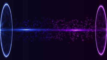 Particle animation. Animating portals from which particles come out. the animation of particles leaving a circle and entering the next circle. Glowing particles. Data flow, information flow. 4K video