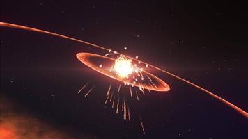 Explosion in space, praxis explosion, praxis ring. Particle explosion, light beam effect. Explosion circles. Abstract background 4K. video
