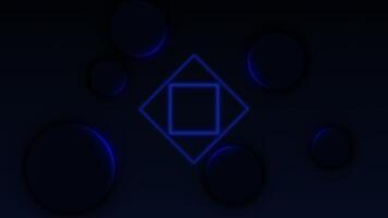 Abstract digital background with animation of circles and squares, with neon lighting. 3D concept. Seamless loop 4k video