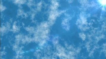 Animated sky background. Clouds against a blue sky with sun and rays. Clouds and sunrise video
