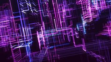 Technological cyberspace. Digital Futuristic abstract background. Blockchain concept. 4k digital element background. The lines and points of the cyber grid form information blocks, large data fields. video