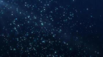 Flying blue snow particles on a dynamic background. Storm whirlwind animation Magic dust. Glowing blue particles, . Bokeh blur effect video