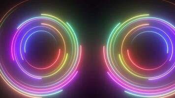 Neon background. Neon abstract shapes. Neon field. Neon stripes creating a circular spiral video