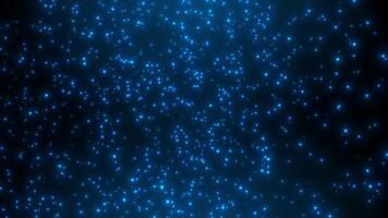 Abstract background of flying and sparkling blue particles. Flying in a circle, of brightening dots, bokeh and dust. Particle swirl. Seamless loop video